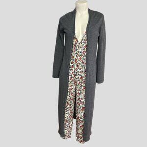 Max Studio Grey Open Front 100% Extra Fine Merino Wool Duster Cardigan